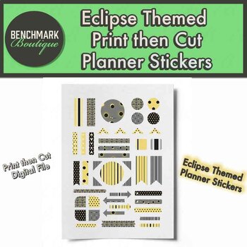 Preview of Eclipse Themed Print then Cut Planner Stickers PDF and Cutting Machine Files svg