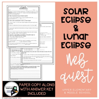 Preview of Lunar and Solar Eclipse Worksheet - Webquest