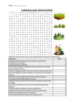 Preview of Ecological Succession - Word Search Puzzle Worksheet Activity (Printable)