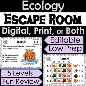 Preview of Ecology Review Activity: Digital Escape Room (Food Webs, Symbiosis, Environment)