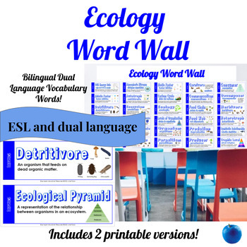 Preview of Ecology Biology | Dual Language ESL Word Wall || ENG only version included!