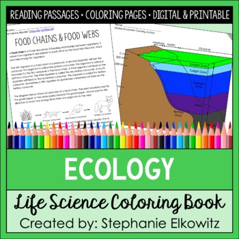 Preview of Ecology and Ecosystems Coloring Book & Reading Passages | Printable & Digital