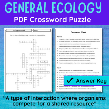 Preview of Ecology Crossword Puzzle | Free Activity for Reviewing Vocabulary on Ecosystems