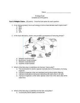 Ecology Exam and Answer Key by Schley Teach | Teachers Pay Teachers