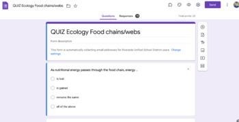 Ecology Food Chains/Webs Quiz Google Form AMPLIFY by Sal Sandoval