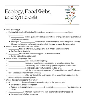 Preview of Ecology, Food Webs, and Symbiosis Notes