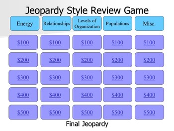 Preview of Ecology: Jeopardy Style Review Game