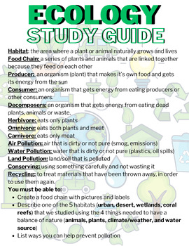 Preview of Ecology Study Guide