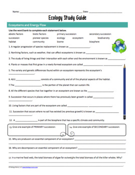 Ecological Cycles Study Guide With Key