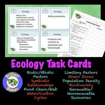 Preview of Ecology Task/Flash Cards with template for new cards!