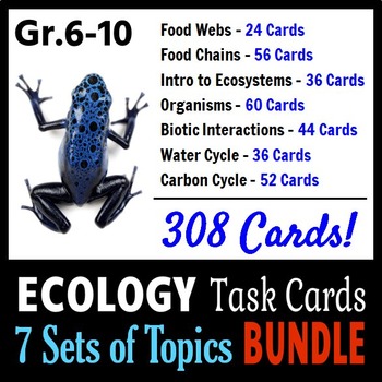 Preview of Ecology Task Cards BUNDLE - 7 Sets of Topics {With Editable Templates}