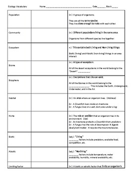 Preview of Ecology Vocab Chart - ELL - Just Add Pictures!