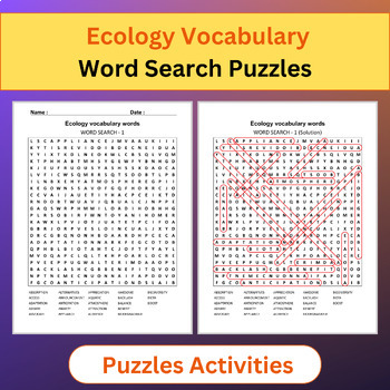 Preview of Ecology Vocabulary Words | Word Search Puzzles Activities