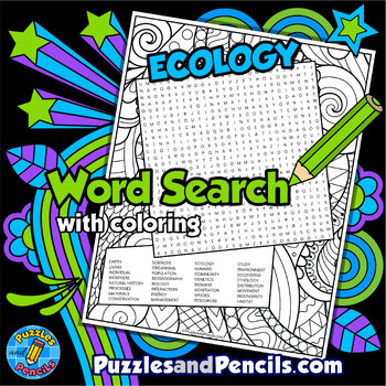 Preview of Ecology Word Search Puzzle with Coloring | Earth Science Wordsearch