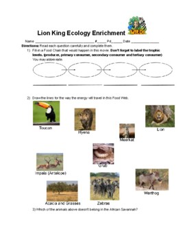 Lion King Food Chain Worksheet Answer Key