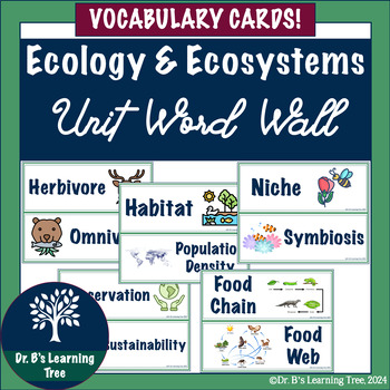 Preview of Ecology & Ecosystems Unit Word Wall Vocabulary Cards | Middle School Science