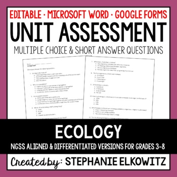 Preview of Ecology and the Environment Unit Exam | Editable | Printable | Google Form