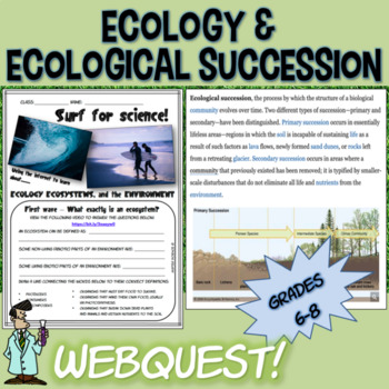 Preview of Ecology ecological succession habitats webquest 6 7 8 grade jr high TX TEKS