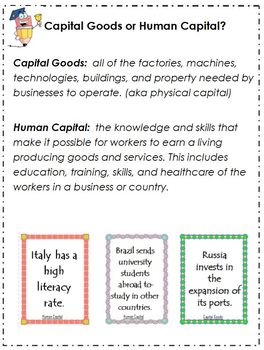 Preview of Economic Concepts:  Capital Goods Verses Human Capital SS6E3