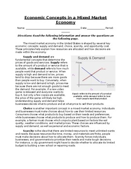 Preview of Economic Concepts in a Mixed Market Economy: Text, Images, and Assessment