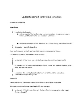 Preview of Economic Essentials – Scarcity Worksheet Package With Answer Key Included