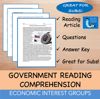 Preview of Economic Interests Groups - Reading Comprehension Passage & Questions