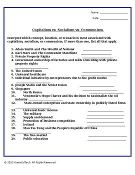 Preview of Economic Systems: Capitalism vs. Socialism vs. Communism Worksheet