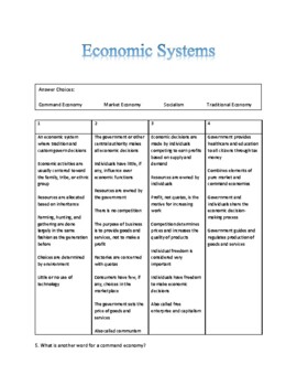 Economic Systems Worksheet and Essay by Super Thinkers | TpT