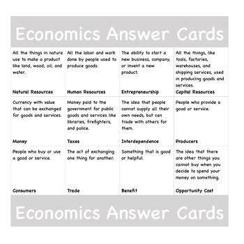 Preview of Economics Answer Cards