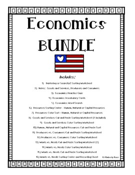 Preview of Economics Bundle - 1st - 3rd Grades - Worksheets and Center Activities