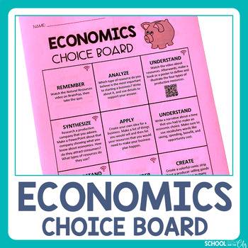 Preview of Economics Choice Board - Editable Extension Activities