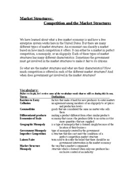 Preview of Economics: Competition and the Market Structures Reading and Questions