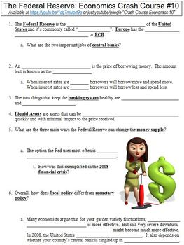 Preview of Crash Course Economics #10 (The Federal Reserve) worksheet