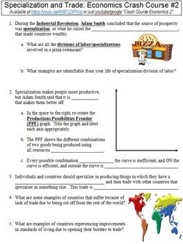 Preview of Crash Course Economics #2 (Specialization and Trade) worksheet
