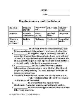 Preview of Economics: Cryptocurrency Unit Quiz/Worksheet