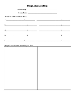 Preview of Economics-Design Your Own Store Worksheet/Project