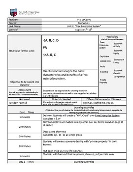 Preview of Economics: Free Enterprise System I.B. Lesson Plans