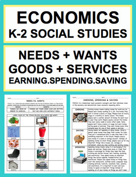 Preview of Economics K-2 Unit: Needs, Wants, Goods, Services, Spending, Saving & Earning