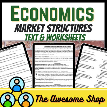 Preview of Economics Market Structures Article and Worksheets for High School