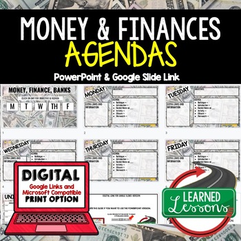 Preview of Economics Money, Finance, Banking Agenda PowerPoint & Google Slides Agenda