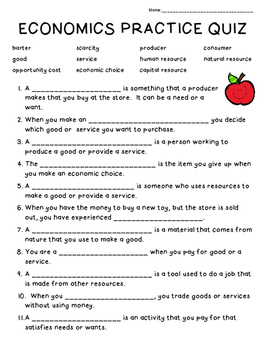 Economics Practice Quiz--Essential Vocabulary!--and Word Search Pack