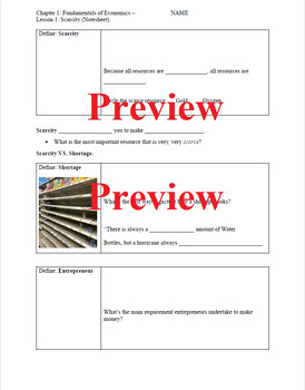 Preview of Economics: Scarcity Presentation + Graphic Organizer Notesheet