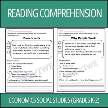 Preview of Economics Social Studies Reading Comprehension Passages (Grades K-2)