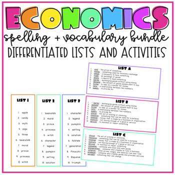 Preview of Economics | Spelling & Vocabulary Bundle | Differentiated