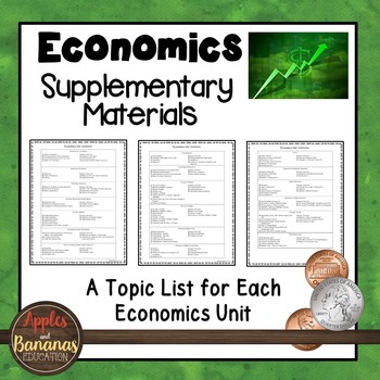 Preview of Economics Supplementary Materials - Topic Lists for Each Unit