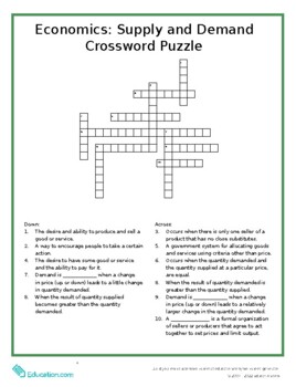 Preview of Economics: Supply and Demand Crossword Puzzle