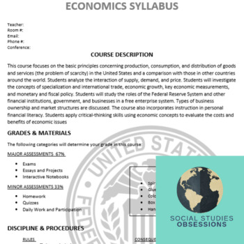 Preview of Economics Syllabus High School Template