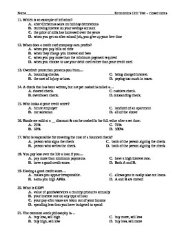 Economics Test Assessment - multiple choice 50 questions worksheet