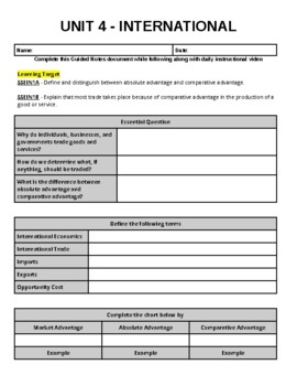 Preview of Economics - Unit 4 - International Economics - Guided Notes