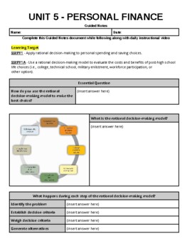 Preview of Economics - Unit 5 - Personal Finance - Guided Notes